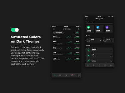 Mobile Exploration - Dark Mode Stock Trading Platforms app apps dark dark mode design experience free interaction interface invest investment investments market mobile product stocks trading ui ux web