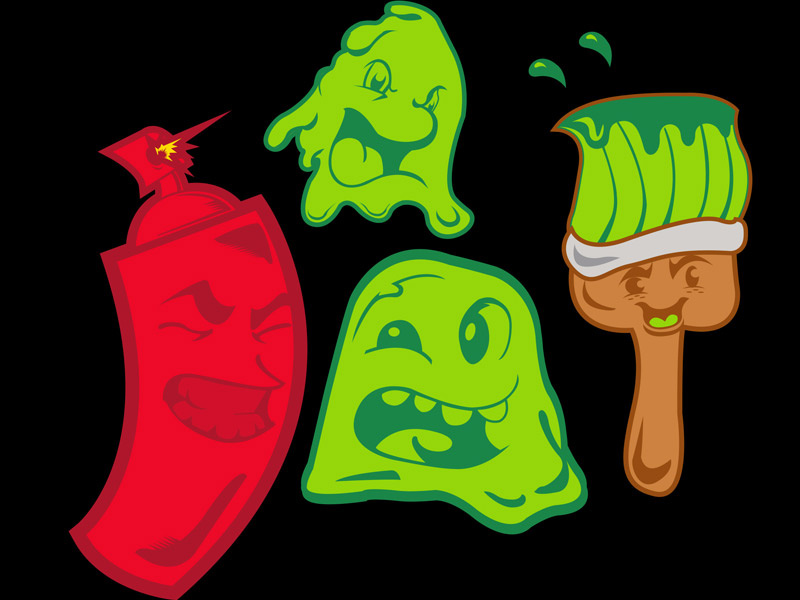 Cartoon Paint Family icons cartoon faces paint brush painting spray can mascot cartoon