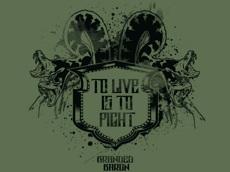 To Live Is To Fight Shield illustration animal illustration pattern logo serpents splatter badge shield snake snakes