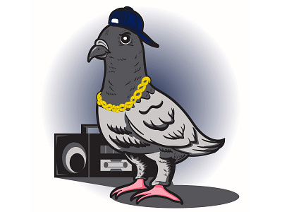 Hip Hop Pigeon art direction birds boombox editorial design gold chain hip hop illustration new york city pigeon rap rats with wings streetwear