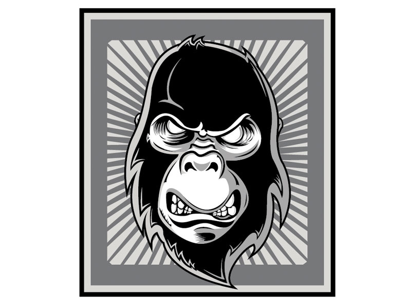 Gorilla grayscale monkey illustration logo design border sun rays mascot gorilla