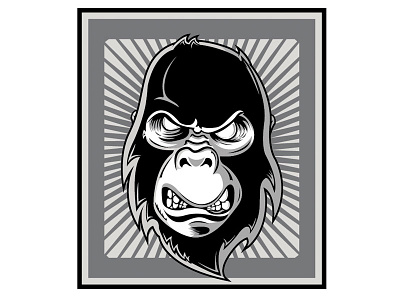 Gorilla border gorilla grayscale illustration logo design mascot monkey sun rays