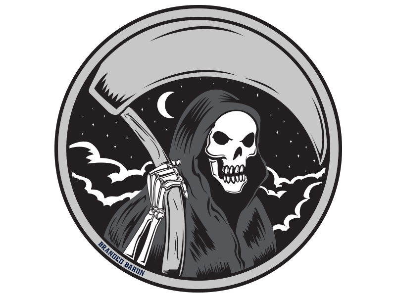Grim Reaper Circle Dribbble circle illustration skeleton nighttime starry night vector illustration death grim reaper