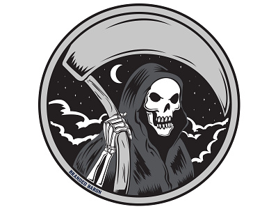 Grim Reaper Circle Dribbble circle illustration death grim reaper nighttime skeleton starry night vector illustration