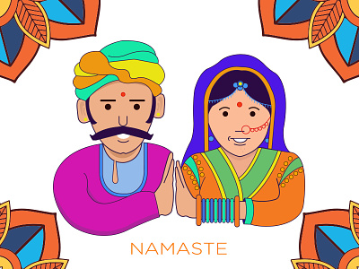 COUPLE SERIES - Rajasthani art art app artist bindi iconography icons illustration illustration art indian logo mustache namaste rajastan rajastan turban vector