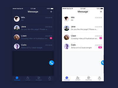 Chat pages, two colors ui