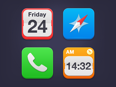 iOS7 Icons blue calendar clock dribbble flat green icon ios7 iphone orange phone red safari sevilla