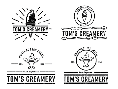 Tom's Creamery creamery ice cream ice cream cone logo spoons swirl texture