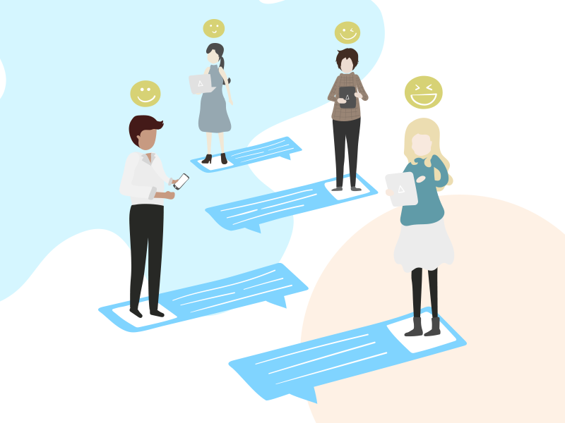 Group Texting mockup development design illustration