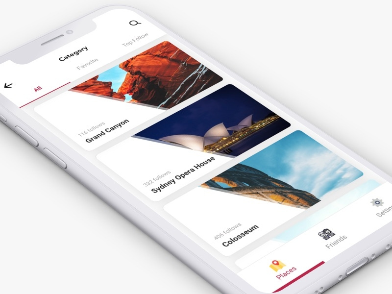 Sightseeing Discovery App minimal user interface colosseum grand canyon attractions sightseeing app design mobile ui