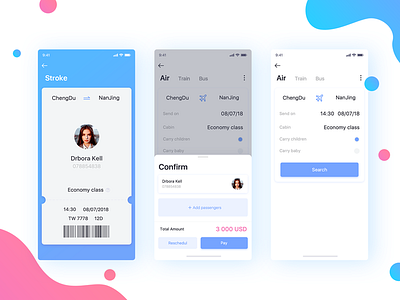 Buying a plane ticket app colors interface mobile modern purple ticket uiux