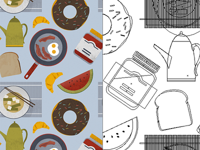 Breakfast items bakery breakfast donut evernote fruit icons illustration items jam japan melon miso soup texture