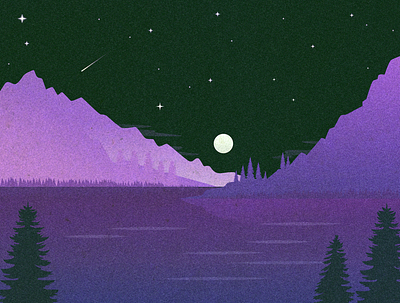 Starlight night dark illustration lake landscape moon night noise purple starsky