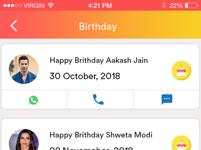 WIP_Birthday Reminder Screen app dashboard ui