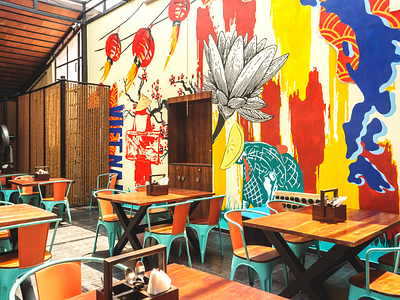 Wall art Wamama (Part 1) asia colour flower lantern mural red restaurant traveller vietnam wallet