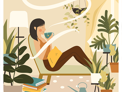 Meet the team illustration plant lover tea time warm tones