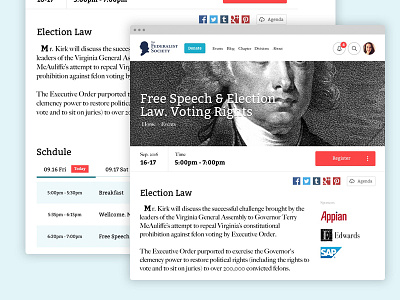 Federalist Society date event interface play time ui user experience user interface ux web app web design website