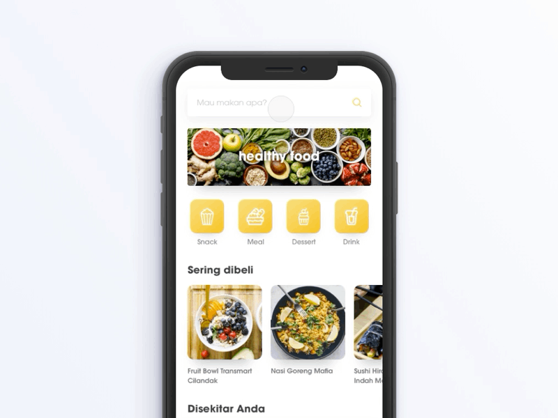 Food Delivery Order App Interaction app app design app animation buy cart category delivery dish drink ecommerce food food drink food delivery application meal meals mobile app payment product design shopping typography