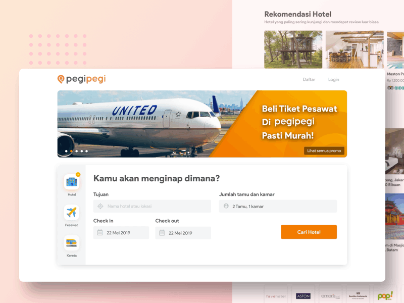 Pegipegi Desktop Homepage Redesign desktop flight flight booking hotel hotel booking illustration pegipegi product design train booking travel uxdesign web design webdesign