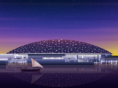 Louvre Abudhabi - UAE architecture art digitalart futuristic glow gradient illustration lights night vector