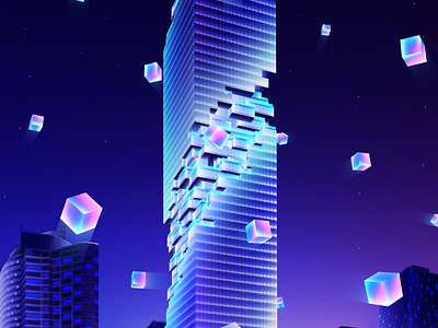 Mahanakhon - Bangkok, Thailand architecture art digitalart futuristic glow gradient illustration lights neon night vector