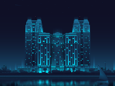 Nile Towers - Cairo architecture cairo art digitalart egypt futuristic gradient illustration lights neon night nile vector