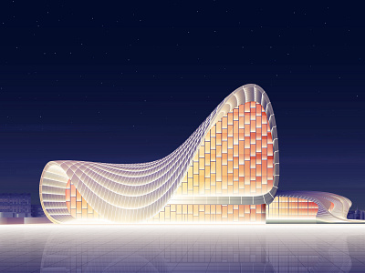 Heydar Aliyev Centre architecture art design digitalart futuristic glow gradient illustration lights neon vector