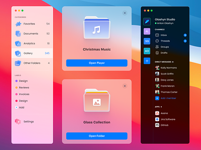 Side bar Menu Navigation app app menu big sur dashboard dropdown folder icon glassmorphism menu bar modals navigation panel panel menu side menu sidebar ui ui kit user experience ux