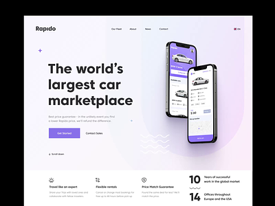 Rapido - Car Rental Service Landing Page animation branding car rental cars desktop landing design landing page marketplace uiux web design