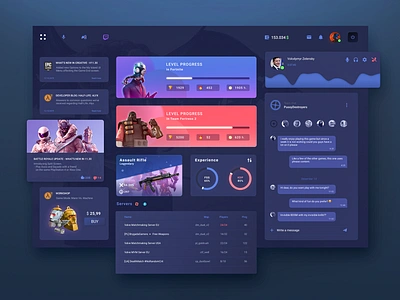 GameCenter user interface app application chart dark dashboad design desktop app figma fortnite game infographic messanger messenger panel statistic team fortress 2 uidesign user interface web app webdesign