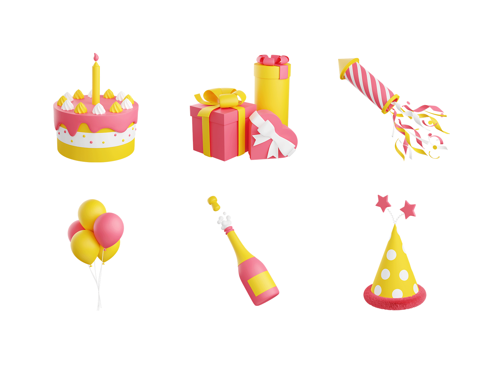 3D Collection: Birthday party 3d 3d art balloon birthday blender cake celebration champagne collection event gift happy hat holiday icon illustration party render salut