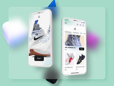 Nike Concept 3d art glassmorphism iphone12 mockups shoes app ui