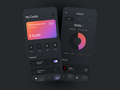 Finance App Concept : UI Shot analytics animation app design app ui chart credit card app dark dark app dark ui design finance finance app gradient neumorphism shadows trending ui ui design uiux userinterface