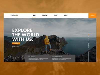 TRAVEL LANDING PAGE application brading clean colors creative dashboard design flat interface landing page layout minimal mountain travel travel agency ui ui design ux vector webdesign