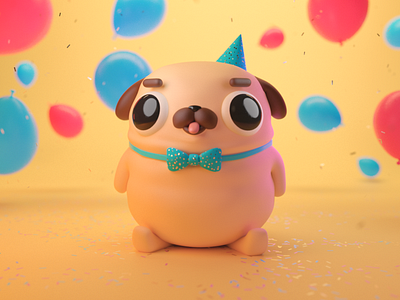 Birthday Pug 3d animal c4d character cinema 4d dog eyedesyn mograph motion graphics pug