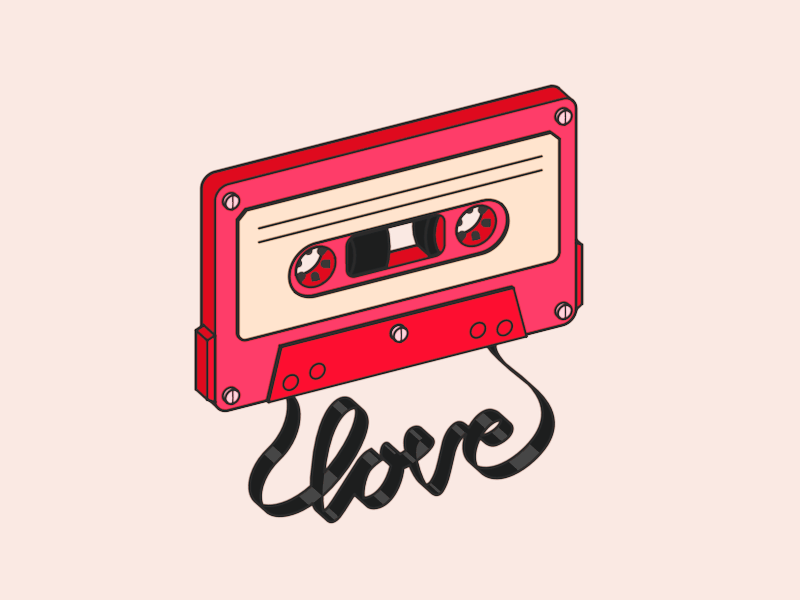 Music is Love c4d cassette cassette tape cinema 4d eyedesyn line art motion graphics sketch and toon tape