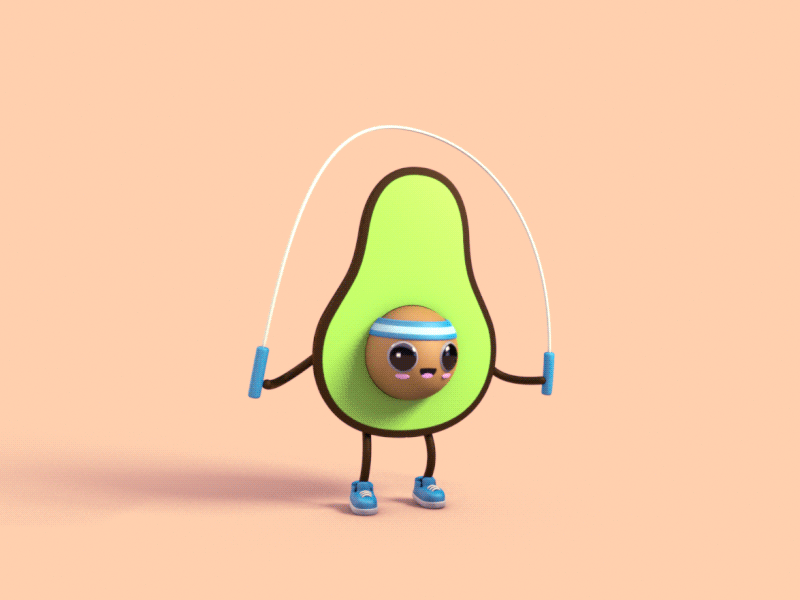 Fit Avocado 2d 3d adobe after effects animation avocado c4d cinema 4d gif jump rope jumping rope mograph