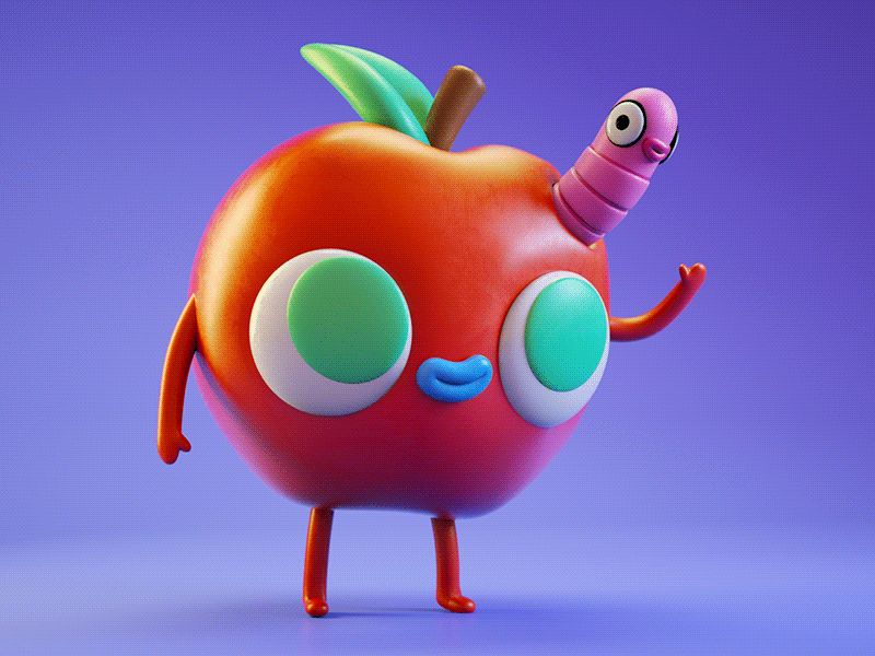 Apple & Worm Friend 3d apple c4d character cinema 4d eyedesyn fruit octane octane render worm