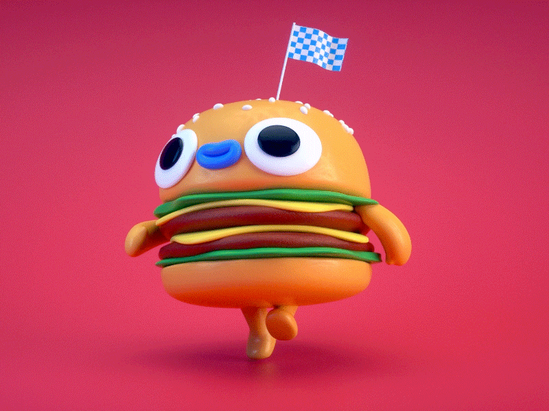 Burger Walk 3d animation burger c4d character character design eyedesyn fast food food hamburger mograph walk cycle