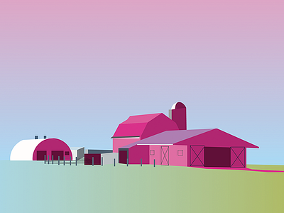 Pink Barn flat gradient illustration landscape pink postcard