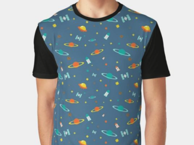 Space Pattern T-shirt blue color design flat icons illustration pattern planet space vector