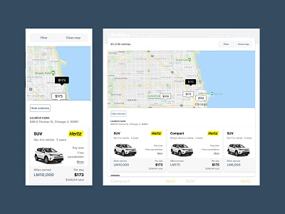 White Label by Rocket Travel: Cars Search Results Map cars responsive web design rewards search results travel travel app