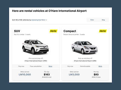 White Label by Rocket Travel: Cars Search Results Page cars desktop rewards search results travel travel app