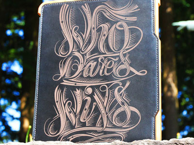 Who Dares Wins iPad Case ipad iphone laser etch leather typography wood