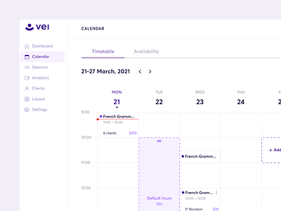 Vei — Calendar app design appointment booking calendar card date design edit order management system product design schedule sessions timateble timetable ui user experience user interface ux web app web application