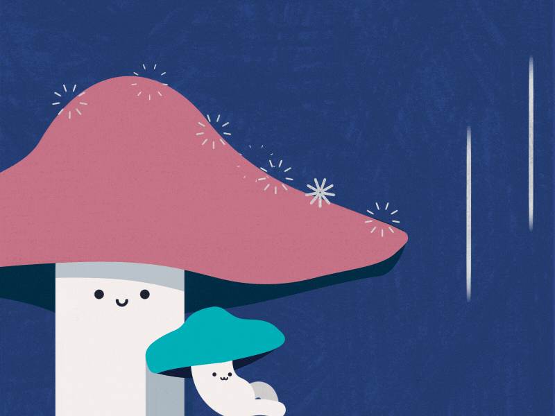Rainy Day Mushroom Creatures 2d animation 2d character after effects animation cartoon character animation cute cute gif illustration illustrator motion design mushroom mushrooms vector