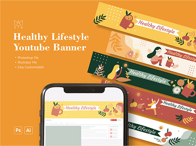 Fun Healthy Lifestyle Youtube Banner Vol. 1 banner branding graphic design healthy lifestyle social media youtube