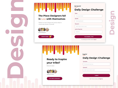 Sign Up and Log In for Daily Design Challenge concept