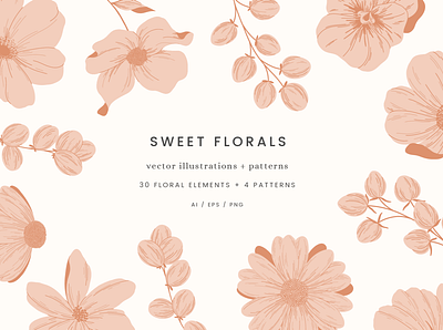 Sweet Florals Vector Illustrations creative market design drawing floral flowers graphicdesign illustration nature plants vector