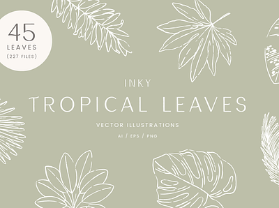 Inky Tropical Leaves Vector Illustrations creative market design drawing graphicdesign illustration leaves nature plants vector